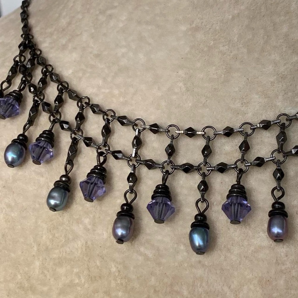 1928 fairy core iridescent purple glass pearls y2k fairycore - Picture 7 of 8